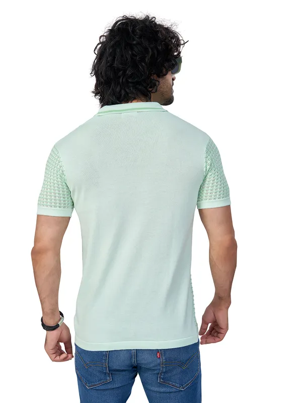 Sea_Blue_&_Light_Pista_Cotton_Checks_Premium_Flat_Knit_Polo_T-Shirt_For_Men