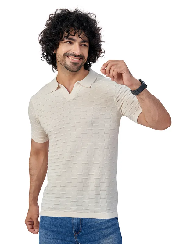 Off_White_Cotton_Solid_Premium_Flat_Knit_Polo_T-Shirt_For_Men