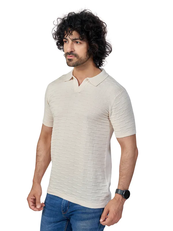 Off_White_Cotton_Solid_Premium_Flat_Knit_Polo_T-Shirt_For_Men