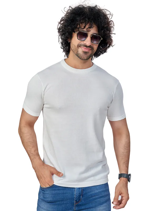 White_Cotton_Solid_Premium_Cotton_Round_Neck_T-Shirt_For_Men
