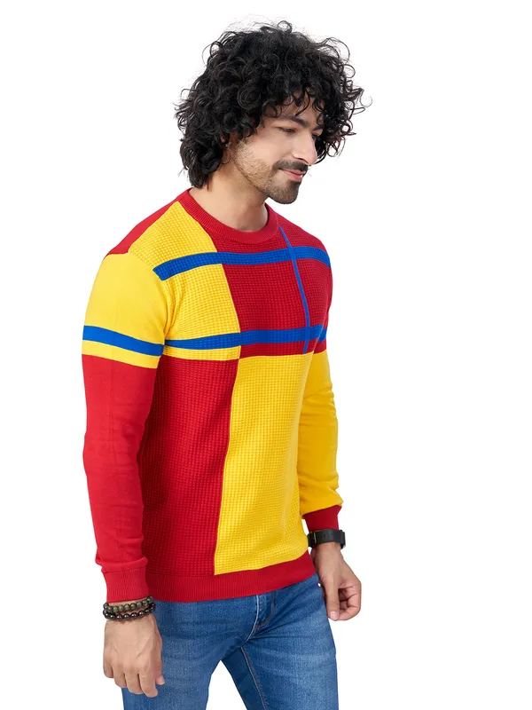 Multicolor_Cotton_Premium_Flat_Knit_Multi_Striped_Round_Neck_T-Shirt_For_Men