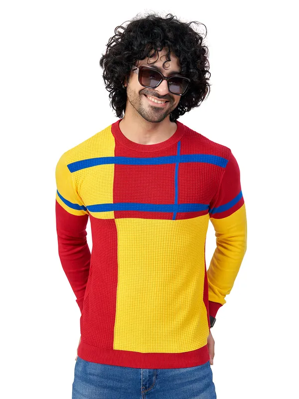 Multicolor_Cotton_Premium_Flat_Knit_Multi_Striped_Round_Neck_T-Shirt_For_Men