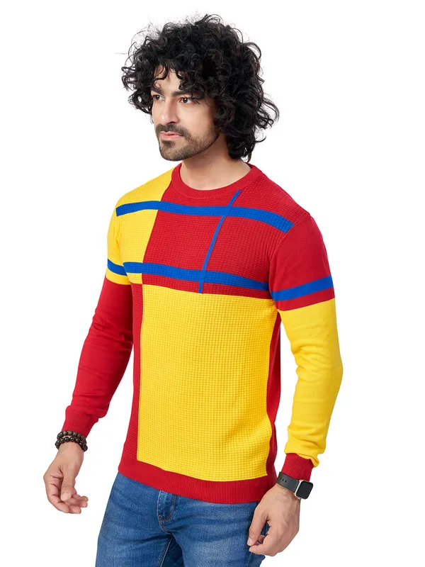Multicolor_Cotton_Premium_Flat_Knit_Multi_Striped_Round_Neck_T-Shirt_For_Men