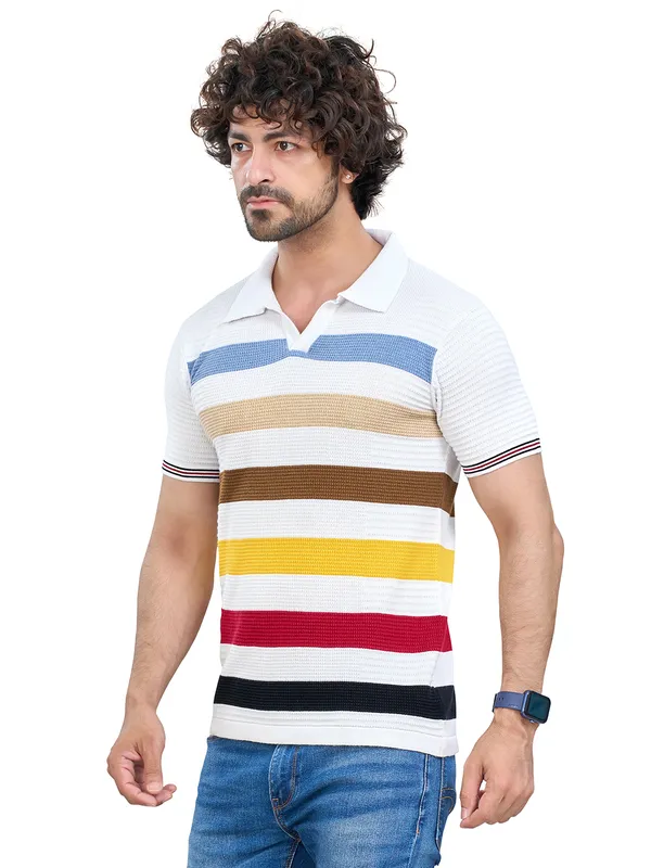 Multicolor_Cotton_Premium_Flat_Knit_Striped_Polo_T-Shirt_For_Men