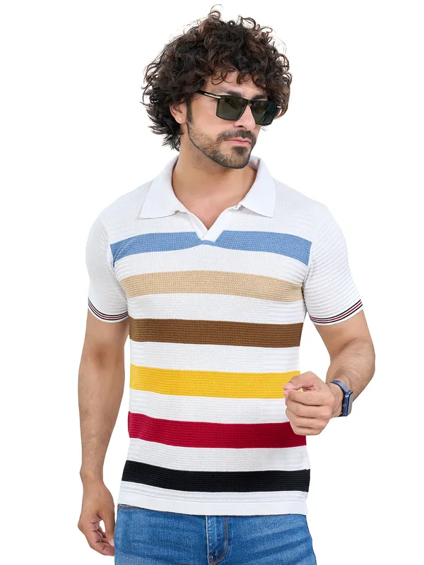 Multicolor_Cotton_Premium_Flat_Knit_Striped_Polo_T-Shirt_For_Men
