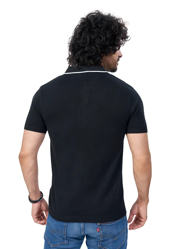 Black_&_White_Cotton_Premium_Flat_Knit_Mid_Stripe_Polo_T-Shirt_For_Men