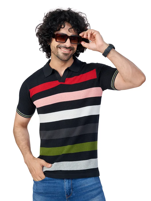 Multicolor_Cotton_Premium_Flat_Knit_Striped_Polo_T-Shirt_For_Men