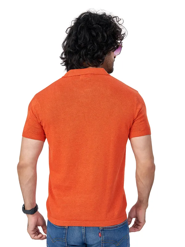 Rust_Cotton_Self_Premium_Flat_Knit_Polo_T-Shirt_For_Men