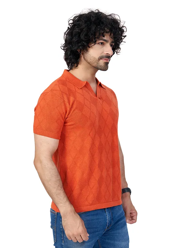 Rust_Cotton_Self_Premium_Flat_Knit_Polo_T-Shirt_For_Men