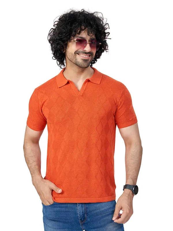 Rust_Cotton_Self_Premium_Flat_Knit_Polo_T-Shirt_For_Men