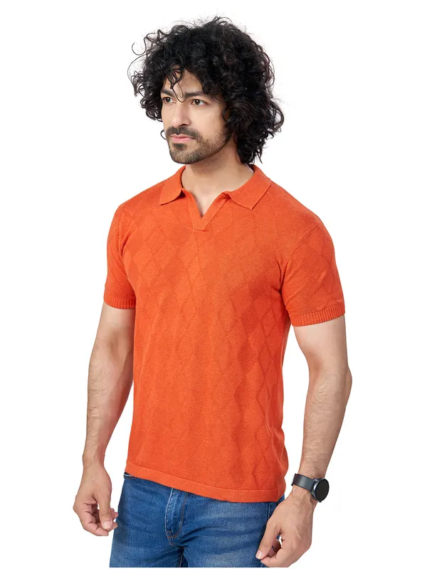Rust_Cotton_Self_Premium_Flat_Knit_Polo_T-Shirt_For_Men