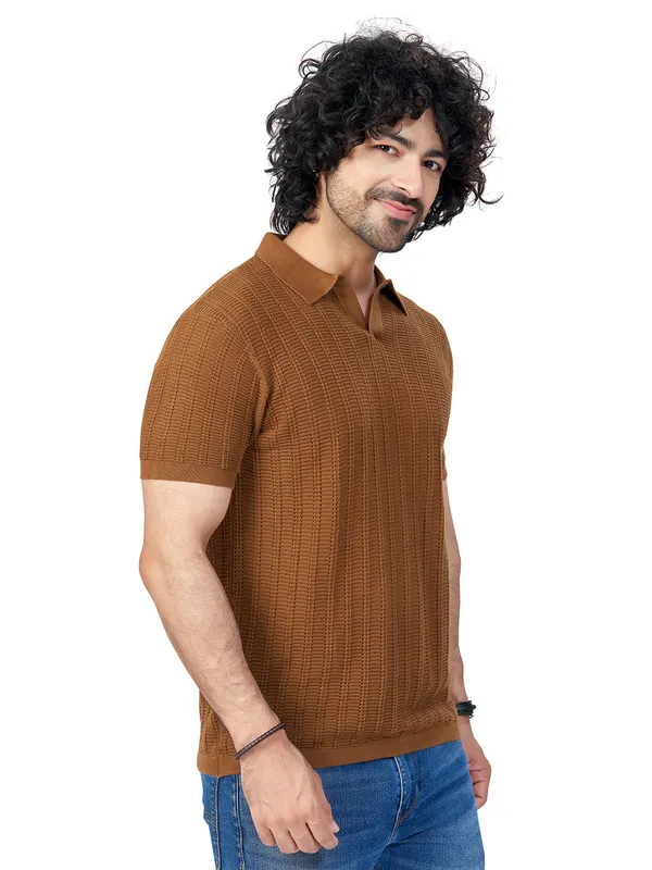 Brown_Cotton_Solid_Premium_Flat_Knit_Polo_T-Shirt_For_Men