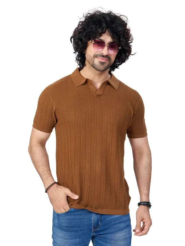 Brown_Cotton_Solid_Premium_Flat_Knit_Polo_T-Shirt_For_Men