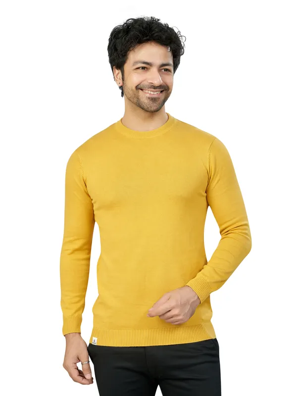 Yellow_Solid_Premium_Knit_T-Shirt_For_Men