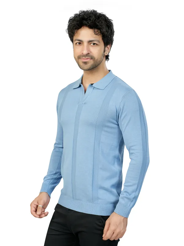 Light_Blue_Solid_Striped_Premium_Polo_T-Shirt_For_Men