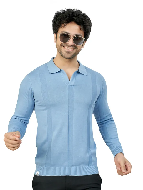 Light_Blue_Solid_Striped_Premium_Polo_T-Shirt_For_Men