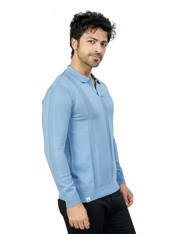Light_Blue_Solid_Striped_Premium_Polo_T-Shirt_For_Men