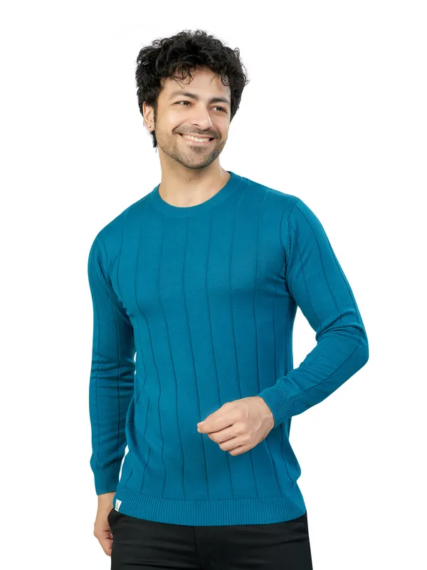 Blue_Striped_Premium_Knit_T-Shirt_For_Men
