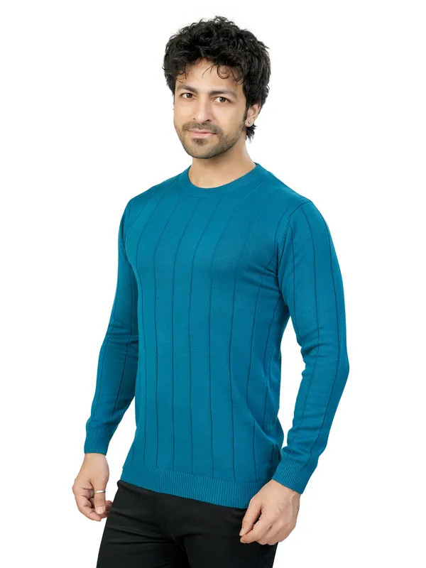 Blue_Striped_Premium_Knit_T-Shirt_For_Men