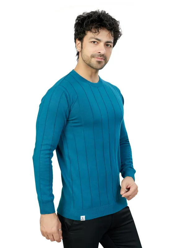 Blue_Striped_Premium_Knit_T-Shirt_For_Men
