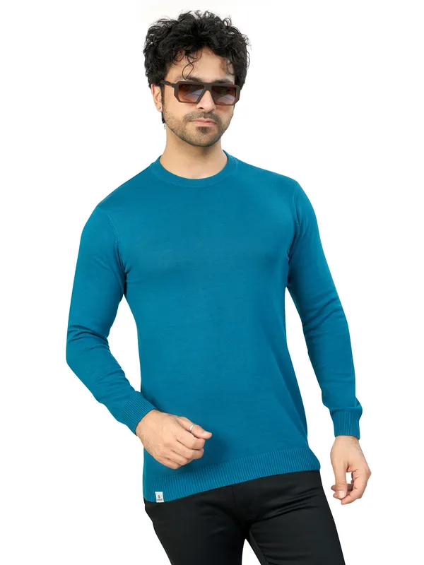 Teal_Solid_Premium_Knit_T-Shirt_For_Men