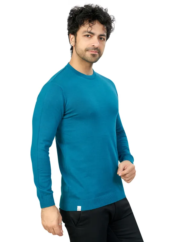 Teal_Solid_Premium_Knit_T-Shirt_For_Men