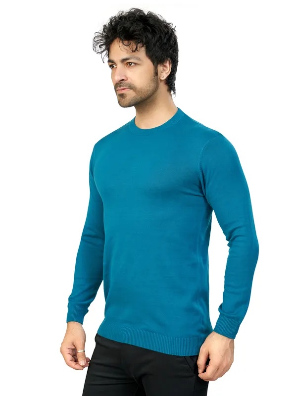 Teal_Solid_Premium_Knit_T-Shirt_For_Men