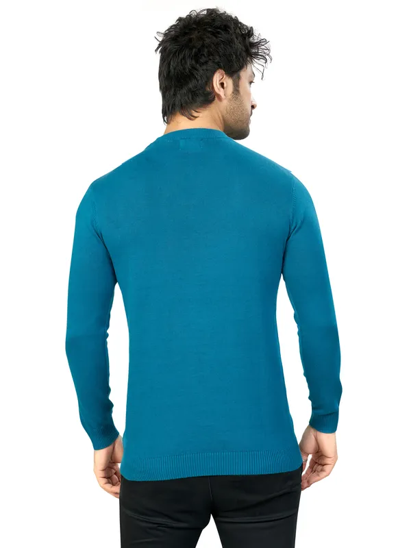Teal_Solid_Premium_Knit_T-Shirt_For_Men