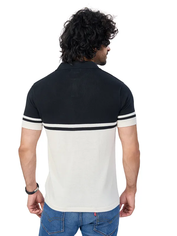 Black_&_Off_White_Cotton_Premium_Flat_Knit_Stripe_Polo_T-Shirt_For_Men