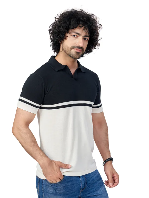 Black_&_Off_White_Cotton_Premium_Flat_Knit_Stripe_Polo_T-Shirt_For_Men