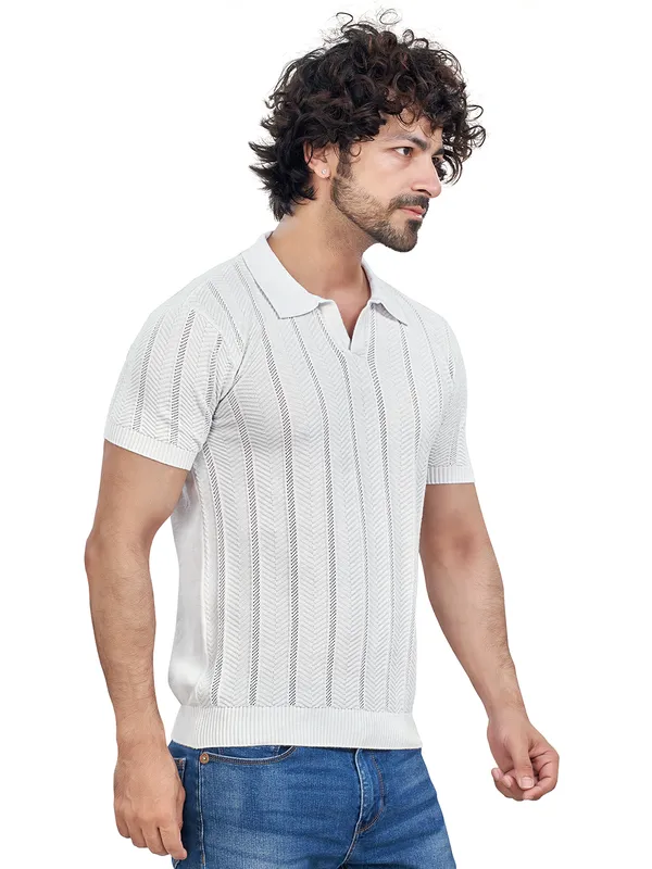 White_Cotton_Striped_Premium_Flat_Knit_Polo_T-Shirt_For_Men