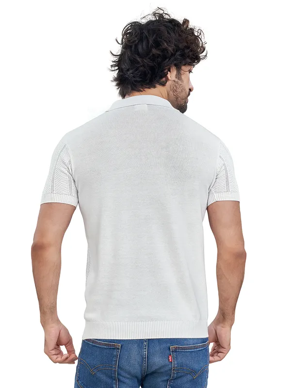 White_Cotton_Striped_Premium_Flat_Knit_Polo_T-Shirt_For_Men
