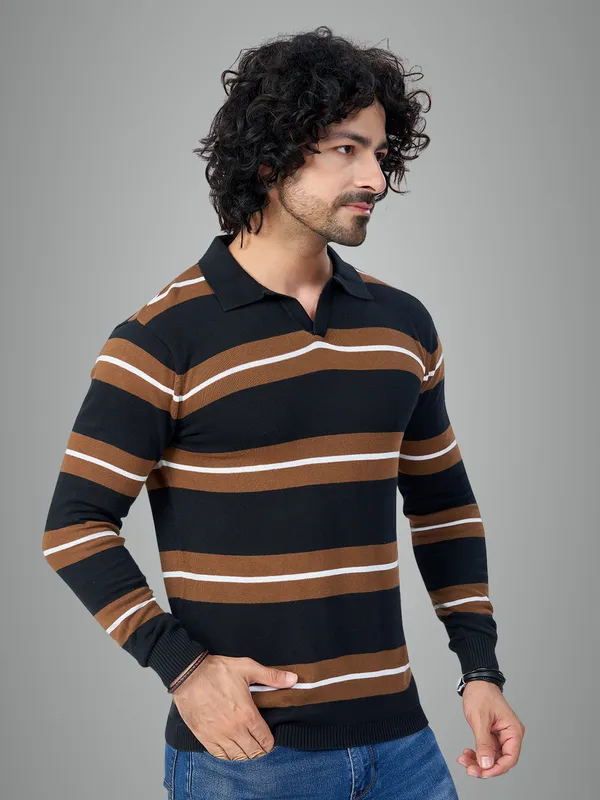 Multicolor_Cotton_Striped_Premium_Flat_Knit_Polo_T-Shirt_For_Men