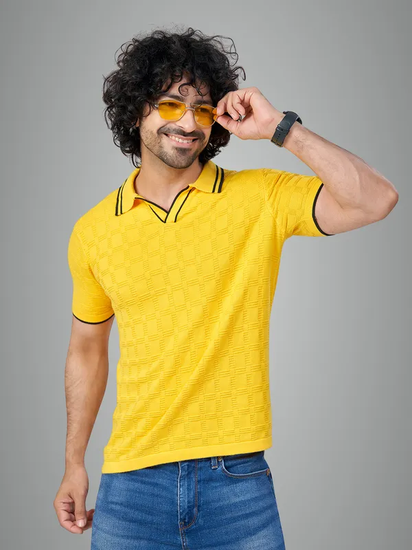 Black_&_Yellow_Cotton_Solid_Premium_Flat_Knit_Polo_T-Shirt_For_Men