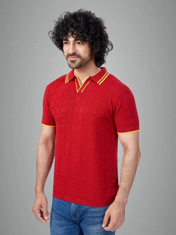 Yellow_&_Maroon_Cotton_Solid_Premium_Flat_Knit_Polo_T-Shirt_For_Men