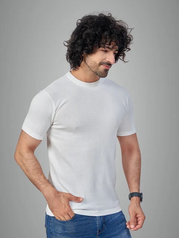 White_Cotton_Solid_Premium_Cotton_Round_Neck_T-Shirt_For_Men