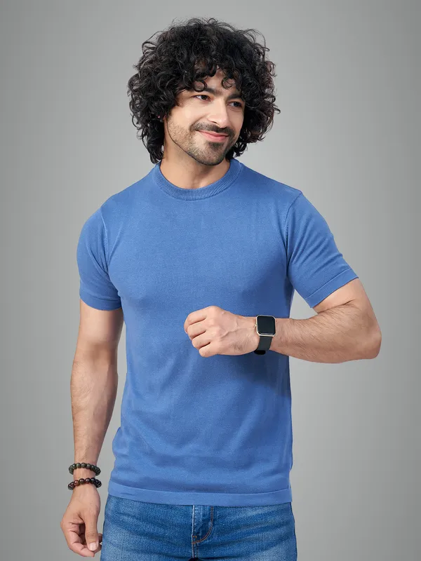 Blue_Cotton_Solid_Premium_Cotton_Round_Neck_T-Shirt_For_Men