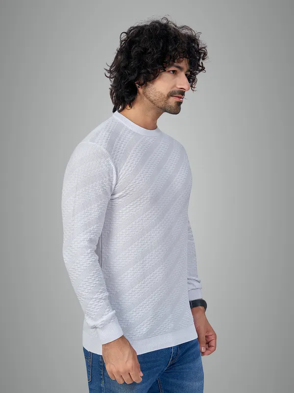 White_Cotton_Solid_Premium_Flat_Knit_Round_Neck_T-Shirt_Full_Sleeves_For_Men