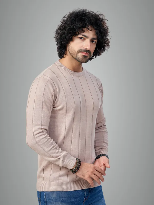 Pink_Cotton_Striped_Premium_Flat_Knit_Round_Neck_T-Shirt_Full_Sleeves_For_Men