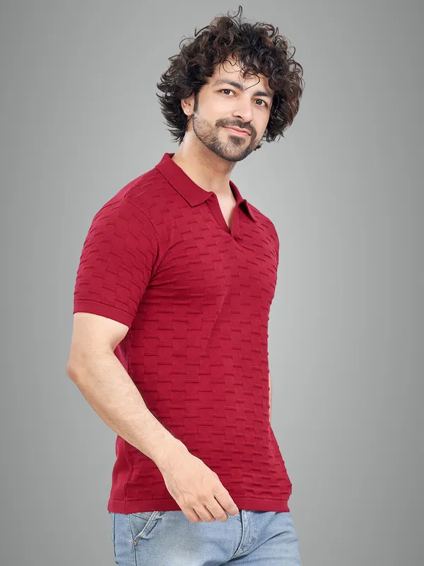 Maroon_Cotton_Solid_Premium_Flat_Knit_Polo_T-Shirt_For_Men