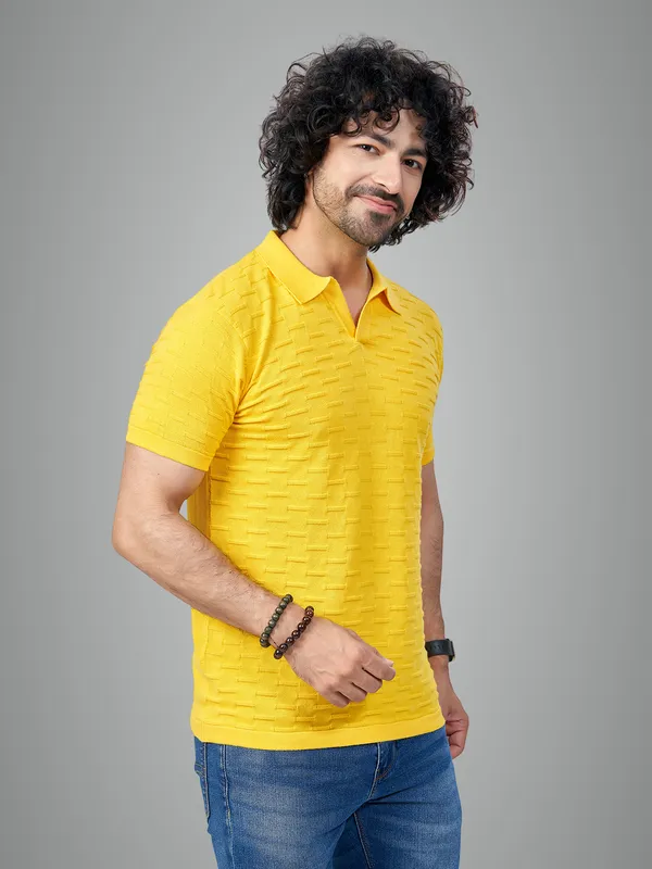 Yellow_Cotton_Solid_Premium_Flat_Knit_Polo_T-Shirt_For_Men