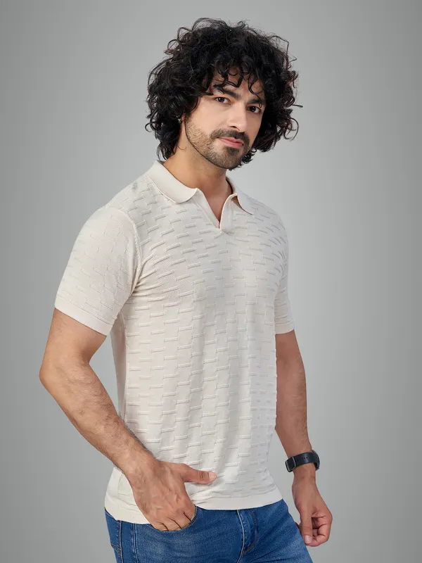Off_White_Cotton_Solid_Premium_Flat_Knit_Polo_T-Shirt_For_Men