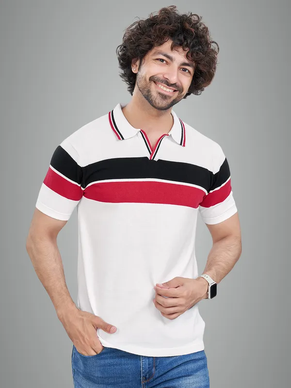 Multicolor_Cotton_Premium_Flat_Knit_Mid_Stripe_Polo_T-Shirt_For_Men