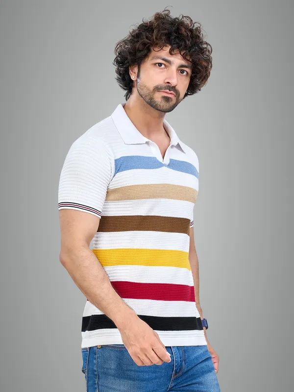 Multicolor_Cotton_Premium_Flat_Knit_Striped_Polo_T-Shirt_For_Men