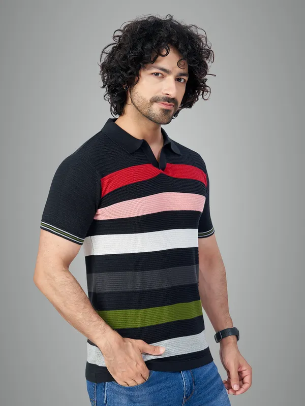 Multicolor_Cotton_Premium_Flat_Knit_Striped_Polo_T-Shirt_For_Men