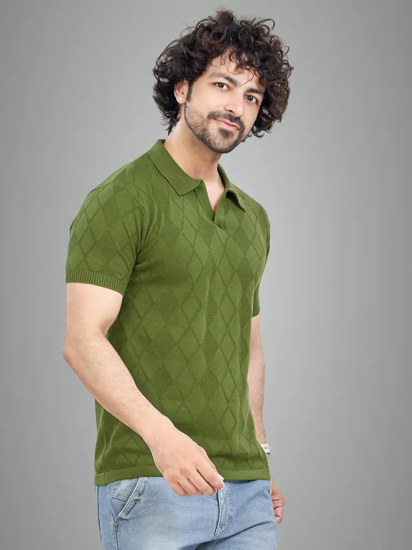 Mehendi_Cotton_Self_Premium_Flat_Knit_Polo_T-Shirt_For_Men