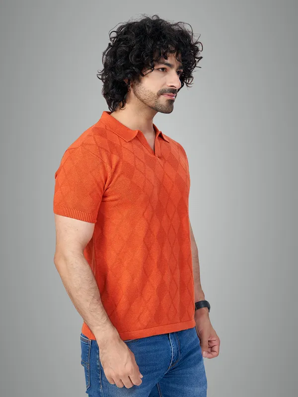 Rust_Cotton_Self_Premium_Flat_Knit_Polo_T-Shirt_For_Men