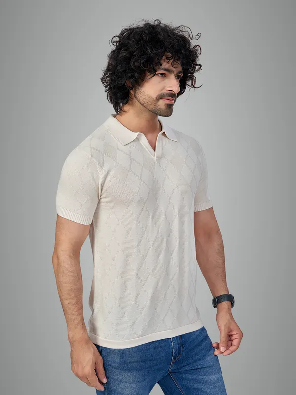 Off_White_Cotton_Self_Premium_Flat_Knit_Polo_T-Shirt_For_Men