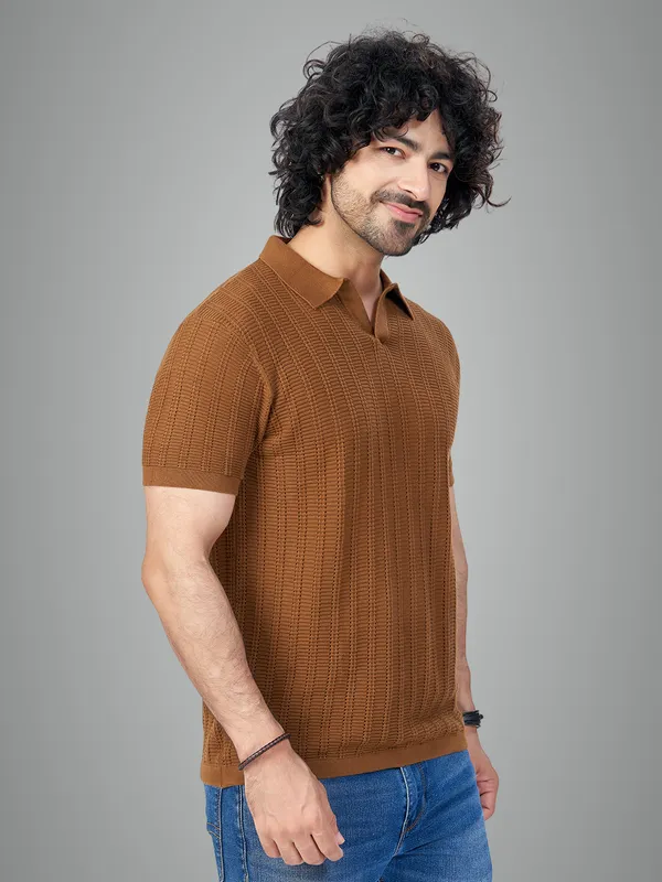 Brown_Cotton_Solid_Premium_Flat_Knit_Polo_T-Shirt_For_Men