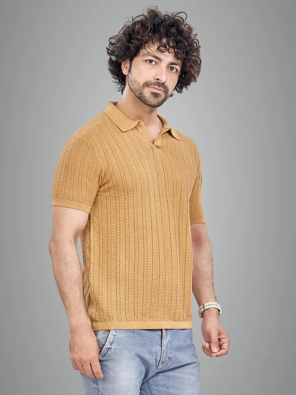 Light_Brown_Cotton_Solid_Premium_Flat_Knit_Polo_T-Shirt_For_Men